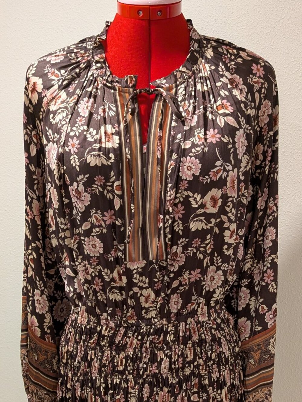 NWOT Anthropologie Current Air Medium Alyce Dress Brown Bronze Floral Pleats